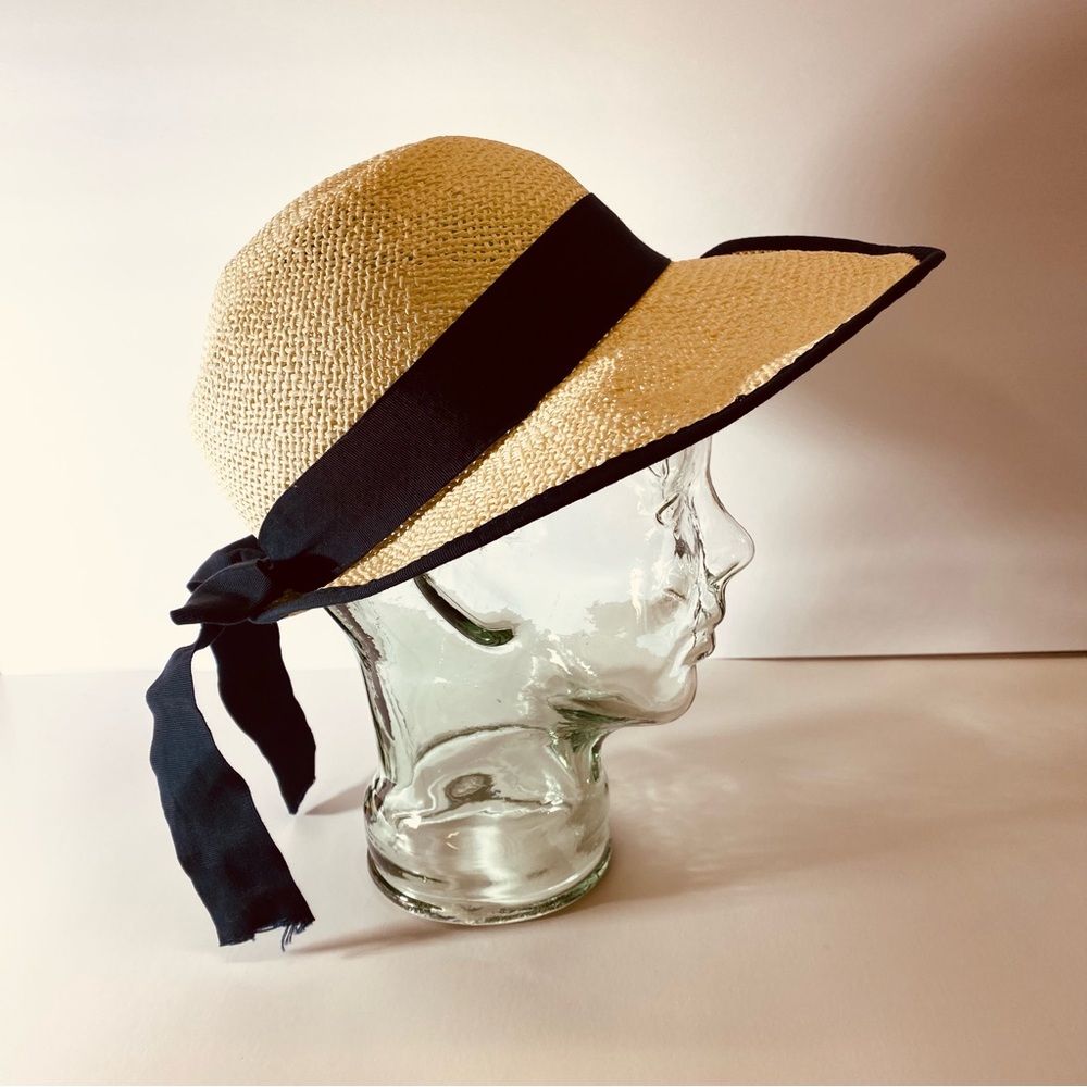 Classic 1940s/50s Style Straw Beach Hat – "Audrey" Inspired with Black Trim